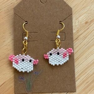 Handmade Pink & White Pufferfish Earrings